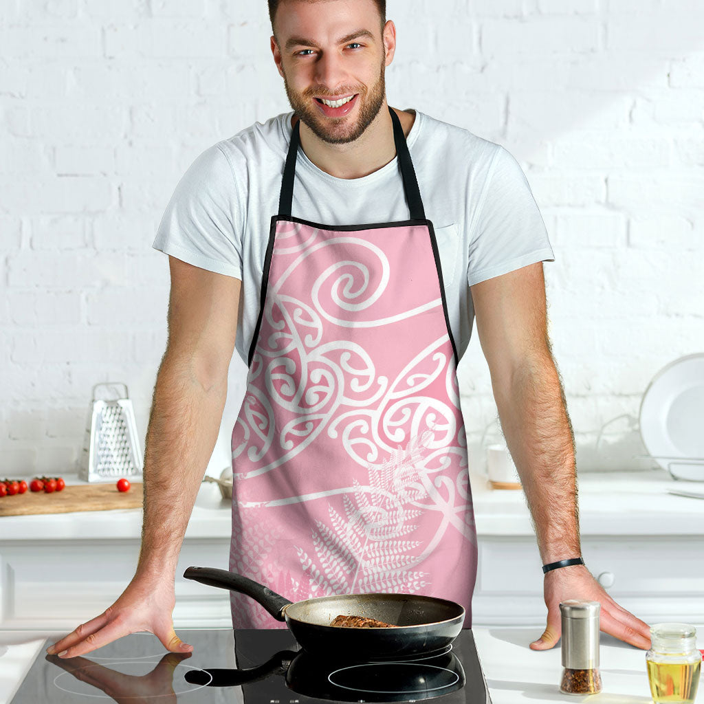 Aotearoa Maori Koru Curves Apron Silver Ferns - Rose Pink LT7 - Polynesian Pride