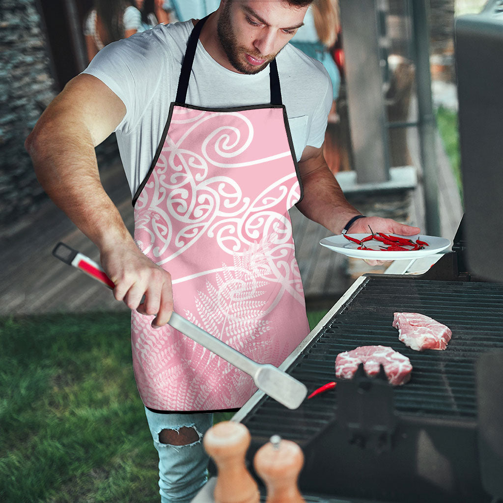 Aotearoa Maori Koru Curves Apron Silver Ferns - Rose Pink LT7 - Polynesian Pride