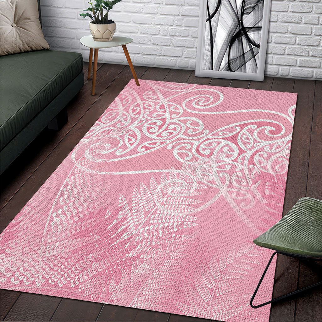 Aotearoa Maori Koru Curves Area Rug Silver Ferns - Rose Pink LT7 Pink - Polynesian Pride