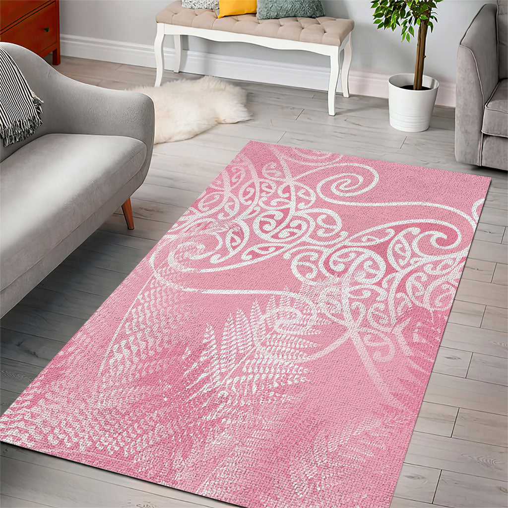 Aotearoa Maori Koru Curves Area Rug Silver Ferns - Rose Pink LT7 - Polynesian Pride