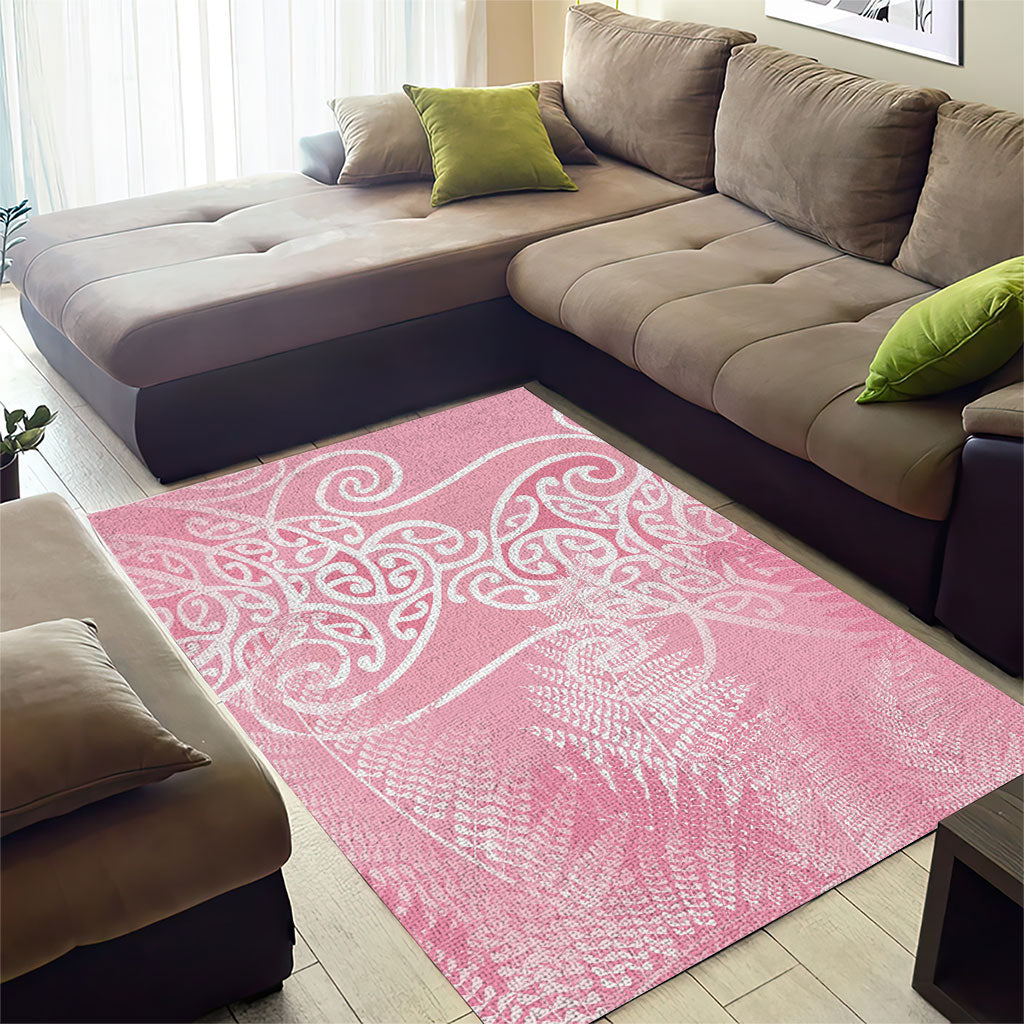 Aotearoa Maori Koru Curves Area Rug Silver Ferns - Rose Pink LT7 - Polynesian Pride