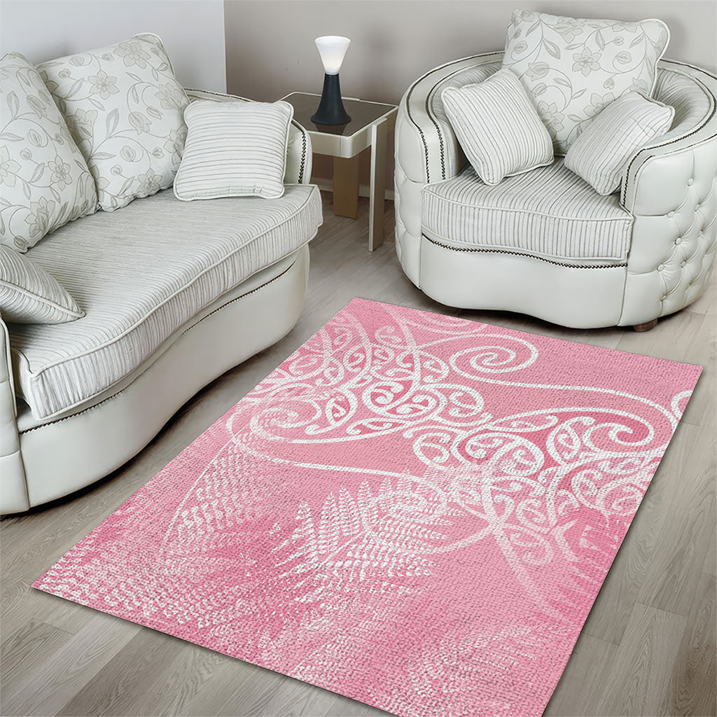 Aotearoa Maori Koru Curves Area Rug Silver Ferns - Rose Pink LT7 - Polynesian Pride