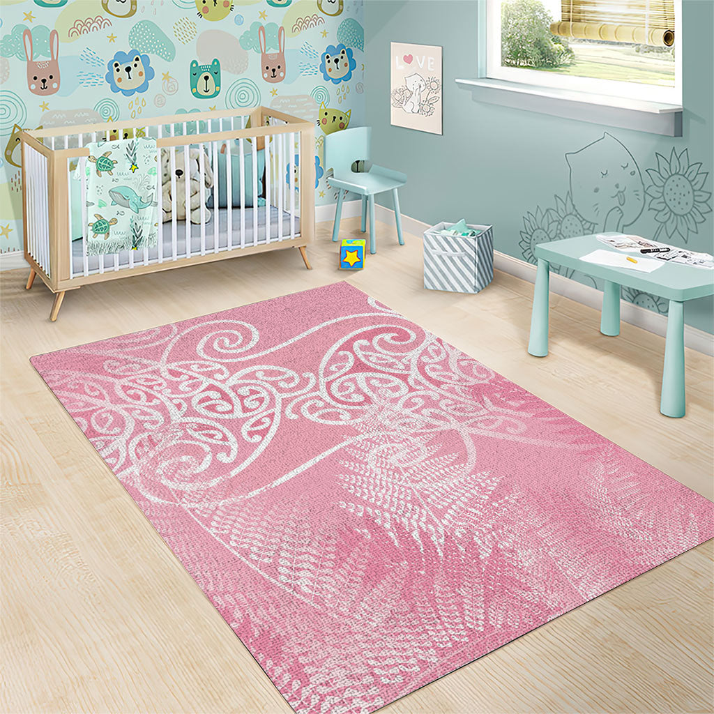Aotearoa Maori Koru Curves Area Rug Silver Ferns - Rose Pink LT7 - Polynesian Pride
