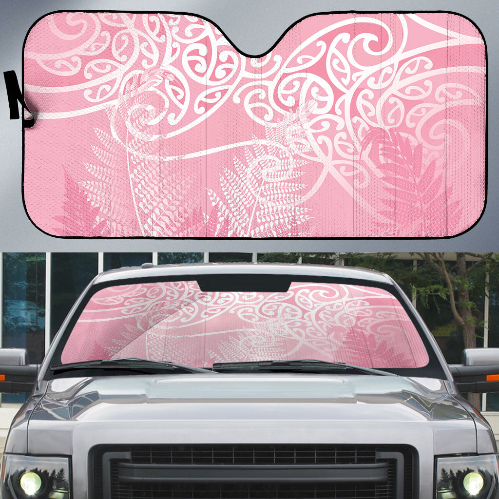 Aotearoa Maori Koru Curves Auto Sun Shade Silver Ferns - Rose Pink LT7 Pink - Polynesian Pride