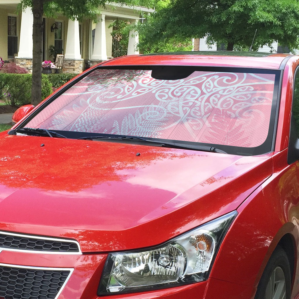 Aotearoa Maori Koru Curves Auto Sun Shade Silver Ferns - Rose Pink LT7 - Polynesian Pride