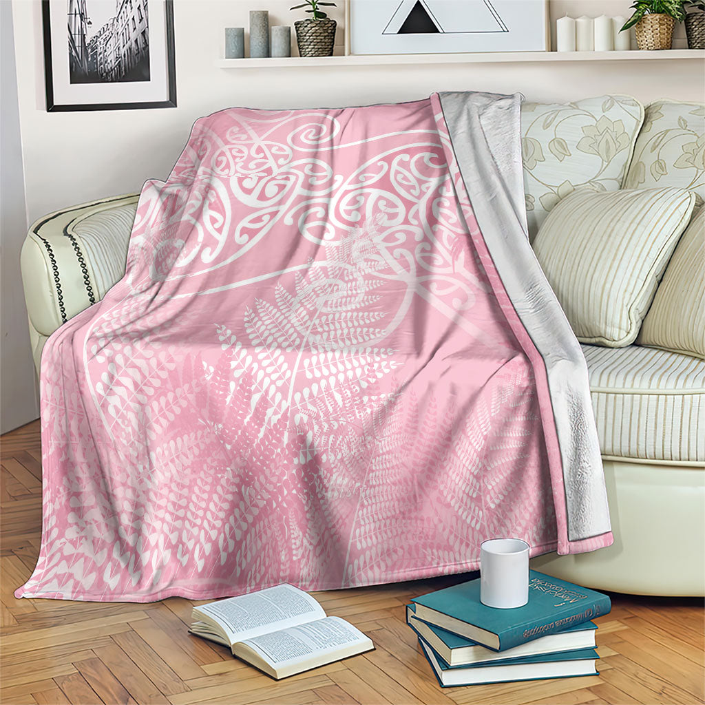 Aotearoa Maori Koru Curves Blanket Silver Ferns - Rose Pink LT7 Pink - Polynesian Pride