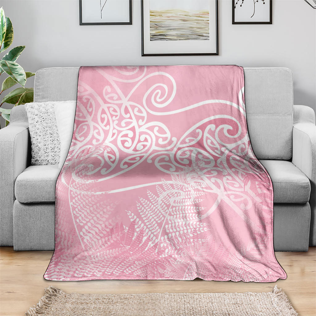Aotearoa Maori Koru Curves Blanket Silver Ferns - Rose Pink LT7 - Polynesian Pride