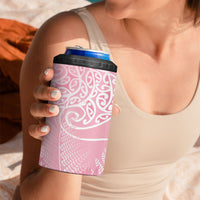 Aotearoa Maori Koru Curves 4 in 1 Can Cooler Tumbler Silver Ferns - Rose Pink LT7 - Polynesian Pride