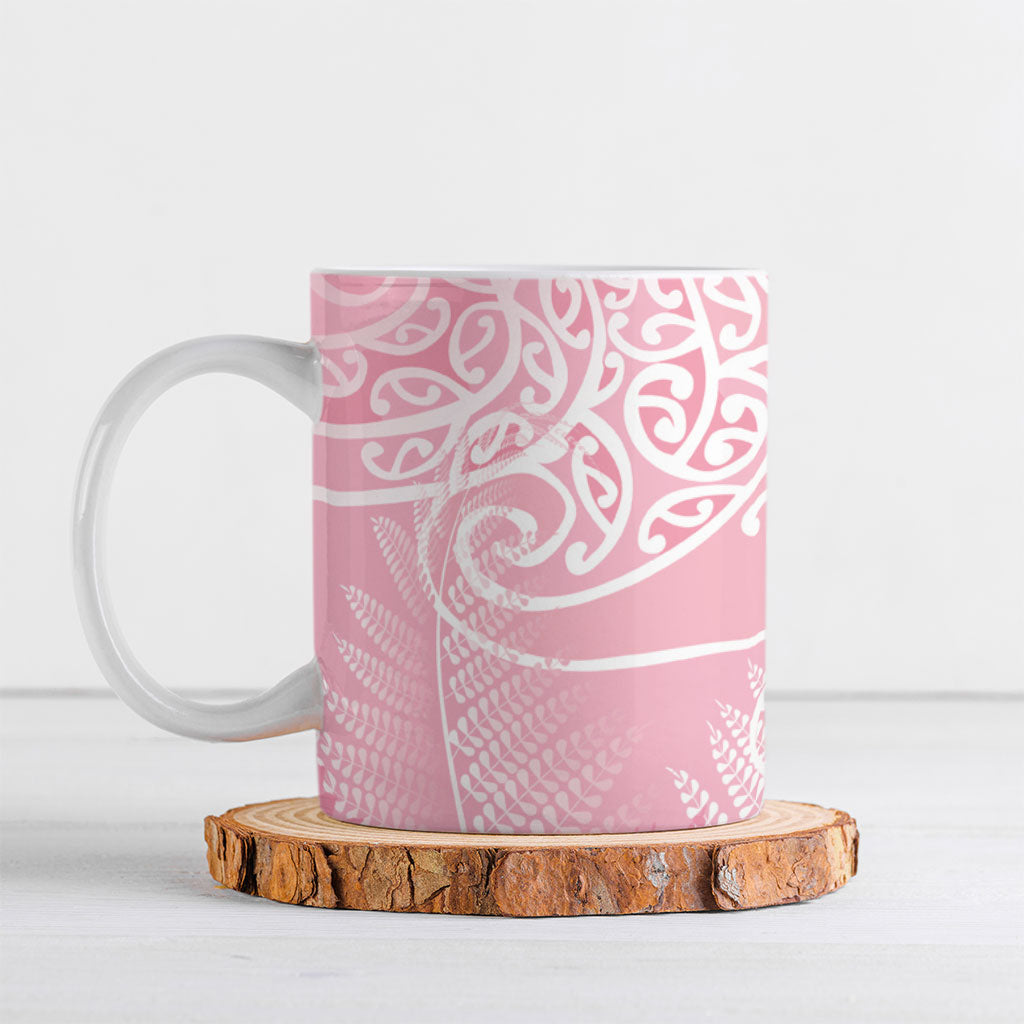 Aotearoa Maori Koru Curves Ceramic Mug Silver Ferns - Rose Pink LT7 Pink - Polynesian Pride