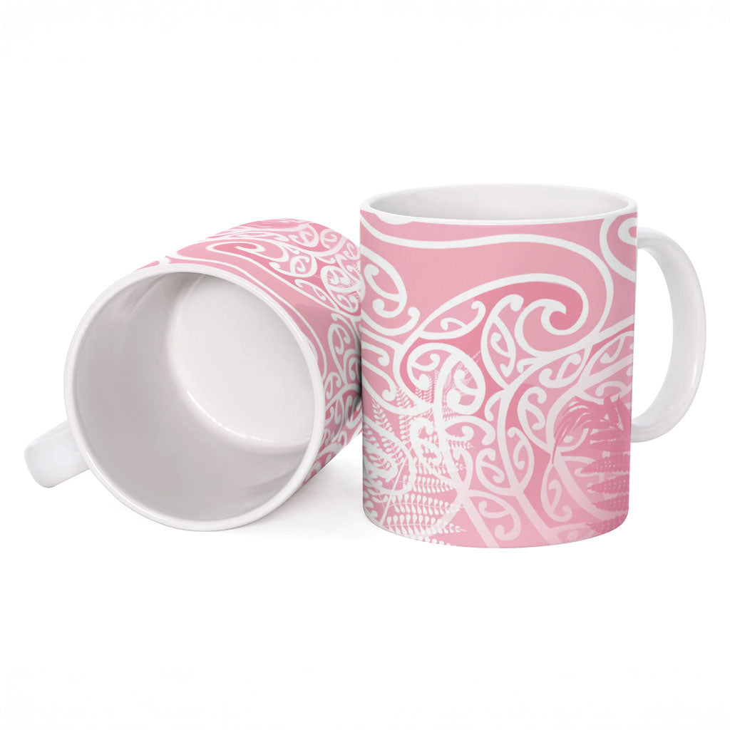 Aotearoa Maori Koru Curves Ceramic Mug Silver Ferns - Rose Pink LT7 - Polynesian Pride