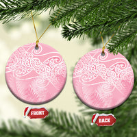 Aotearoa Maori Koru Curves Ceramic Ornament Silver Ferns - Rose Pink