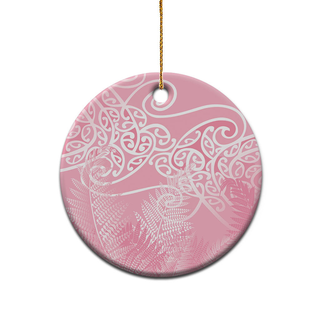 Aotearoa Maori Koru Curves Ceramic Ornament Silver Ferns - Rose Pink