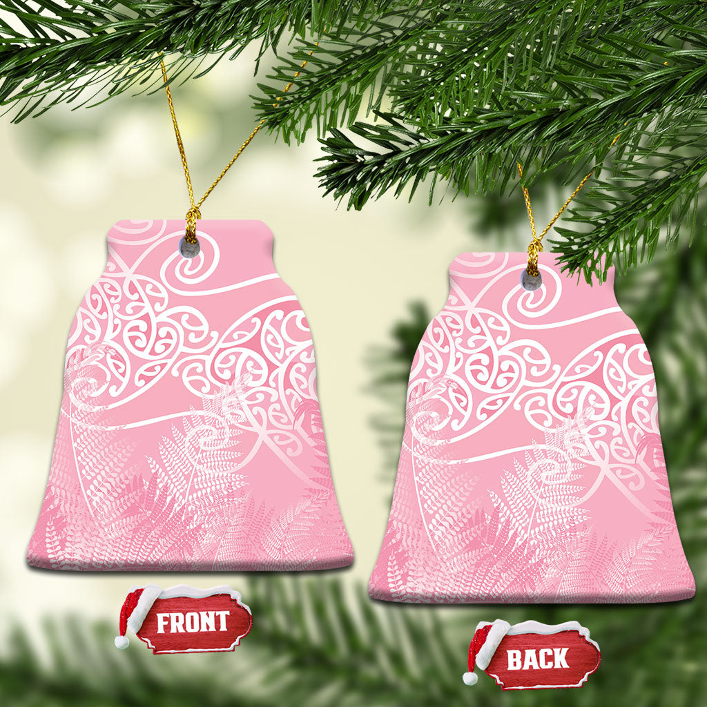 Aotearoa Maori Koru Curves Ceramic Ornament Silver Ferns - Rose Pink