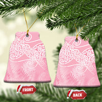 Aotearoa Maori Koru Curves Ceramic Ornament Silver Ferns - Rose Pink
