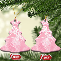 Aotearoa Maori Koru Curves Ceramic Ornament Silver Ferns - Rose Pink