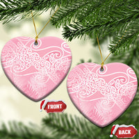 Aotearoa Maori Koru Curves Ceramic Ornament Silver Ferns - Rose Pink