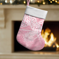 Aotearoa Maori Koru Curves Christmas Stocking Silver Ferns - Rose Pink