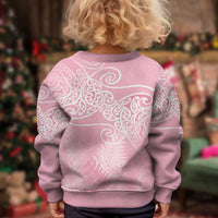 Aotearoa Maori Koru Curves Kid Ugly Christmas Sweater Silver Ferns - Rose Pink LT7 - Polynesian Pride
