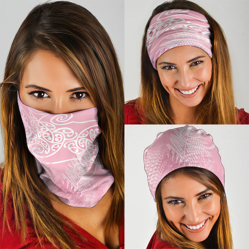 Aotearoa Maori Koru Curves Neck Gaiter Silver Ferns - Rose Pink LT7 - Polynesian Pride