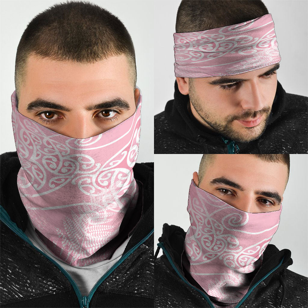 Aotearoa Maori Koru Curves Neck Gaiter Silver Ferns - Rose Pink LT7 - Polynesian Pride