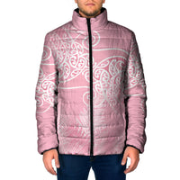 Aotearoa Maori Koru Curves Padded Jacket Silver Ferns - Rose Pink LT7 Men Pink - Polynesian Pride