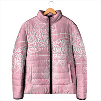 Aotearoa Maori Koru Curves Padded Jacket Silver Ferns - Rose Pink LT7 - Polynesian Pride