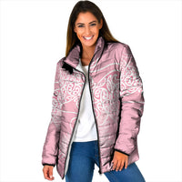 Aotearoa Maori Koru Curves Padded Jacket Silver Ferns - Rose Pink LT7 Women Pink - Polynesian Pride