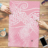 Aotearoa Maori Koru Curves Puzzle Silver Ferns - Rose Pink LT7 Pink - Polynesian Pride