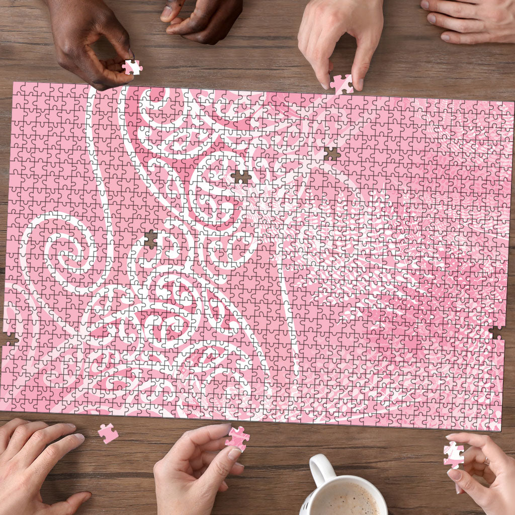 Aotearoa Maori Koru Curves Puzzle Silver Ferns - Rose Pink LT7 - Polynesian Pride