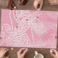 Aotearoa Maori Koru Curves Puzzle Silver Ferns - Rose Pink LT7 - Polynesian Pride