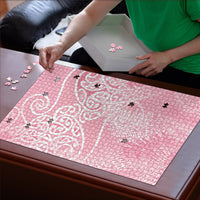 Aotearoa Maori Koru Curves Puzzle Silver Ferns - Rose Pink LT7 - Polynesian Pride