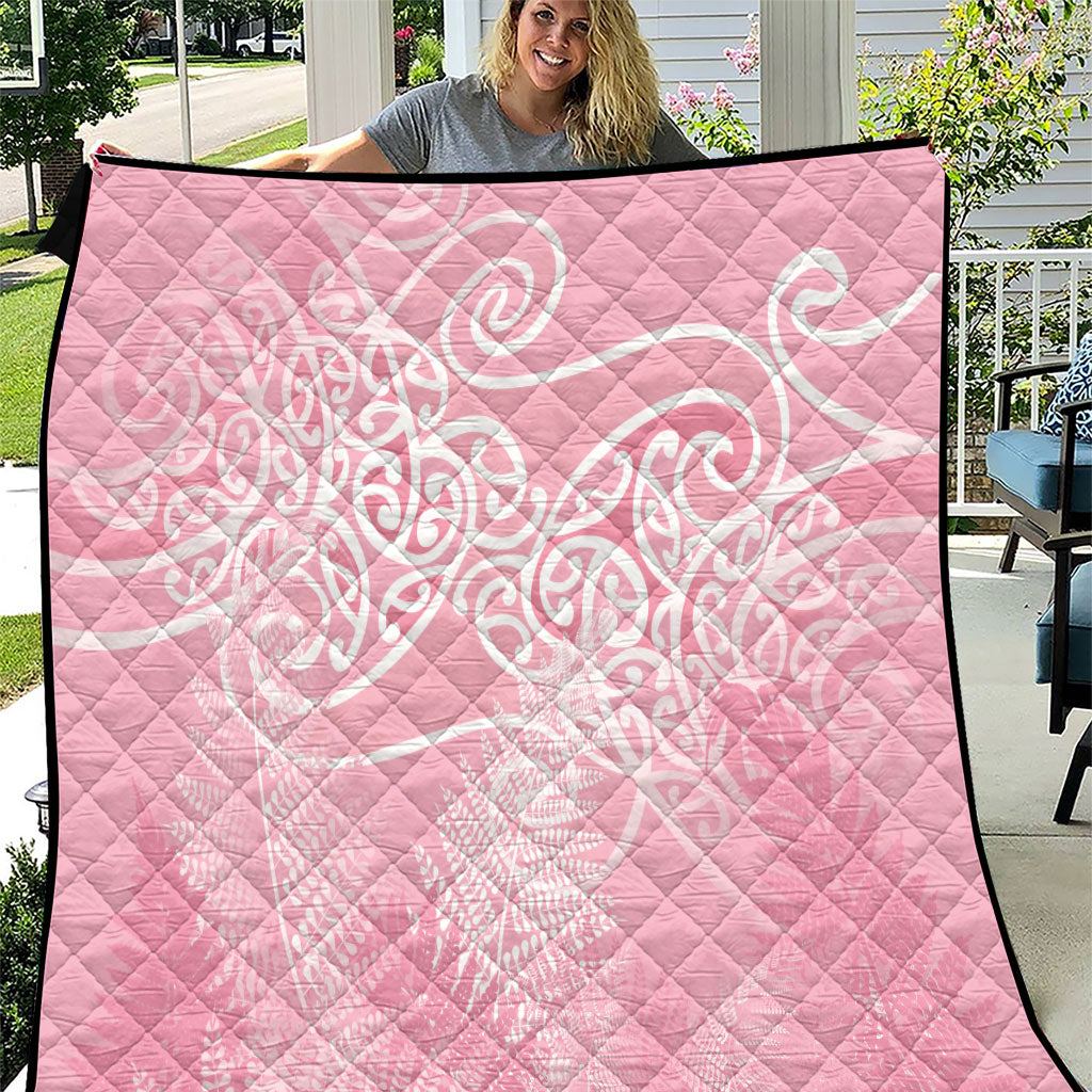Aotearoa Maori Koru Curves Quilt Silver Ferns - Rose Pink LT7 Pink - Polynesian Pride
