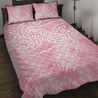 Aotearoa Maori Koru Curves Quilt Bed Set Silver Ferns - Rose Pink LT7 Pink - Polynesian Pride
