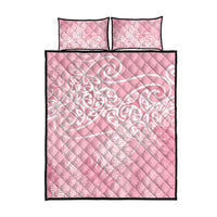 Aotearoa Maori Koru Curves Quilt Bed Set Silver Ferns - Rose Pink LT7 - Polynesian Pride