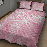 Aotearoa Maori Koru Curves Quilt Bed Set Silver Ferns - Rose Pink LT7 - Polynesian Pride