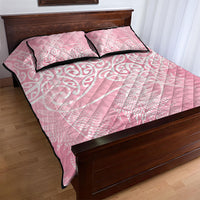Aotearoa Maori Koru Curves Quilt Bed Set Silver Ferns - Rose Pink LT7 - Polynesian Pride