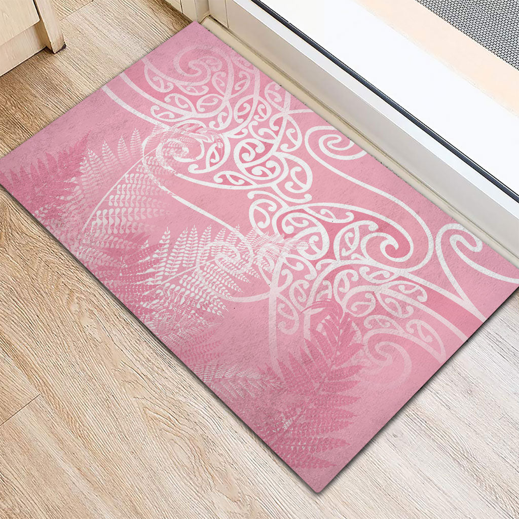 Aotearoa Maori Koru Curves Rubber Doormat Silver Ferns - Rose Pink LT7 - Polynesian Pride