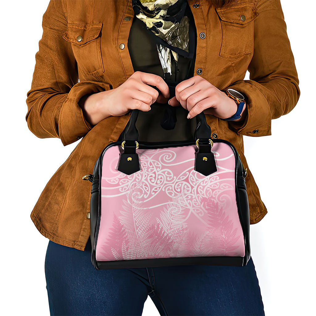 Aotearoa Maori Koru Curves Shoulder Handbag Silver Ferns - Rose Pink LT7 - Polynesian Pride