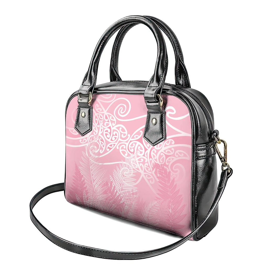 Aotearoa Maori Koru Curves Shoulder Handbag Silver Ferns - Rose Pink LT7 - Polynesian Pride