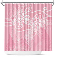 Aotearoa Maori Koru Curves Shower Curtain Silver Ferns - Rose Pink LT7 Pink - Polynesian Pride
