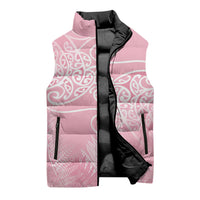 Aotearoa Maori Koru Curves Sleeveless Puffer Jacket Silver Ferns - Rose Pink LT7 - Polynesian Pride