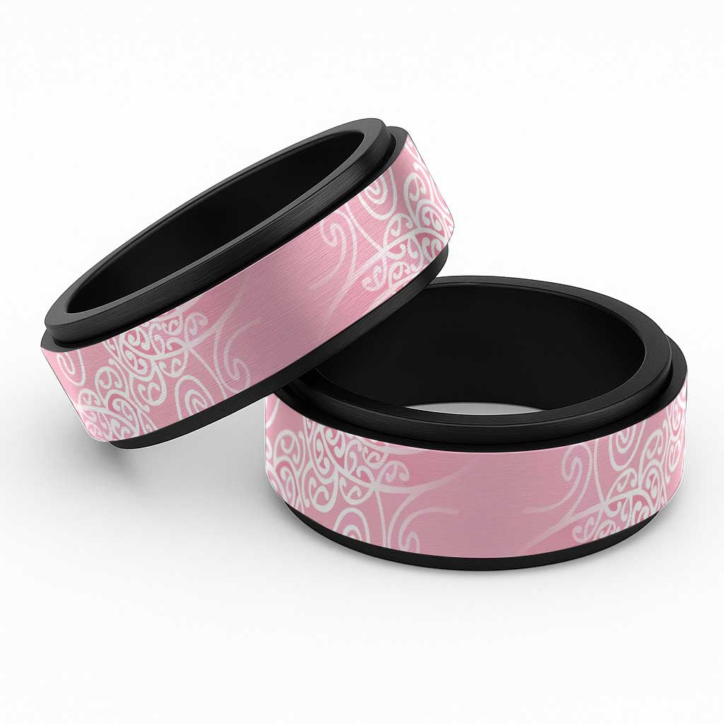 Aotearoa Maori Koru Curves Spinner Ring Silver Ferns - Rose Pink LT7 Black Pink - Polynesian Pride