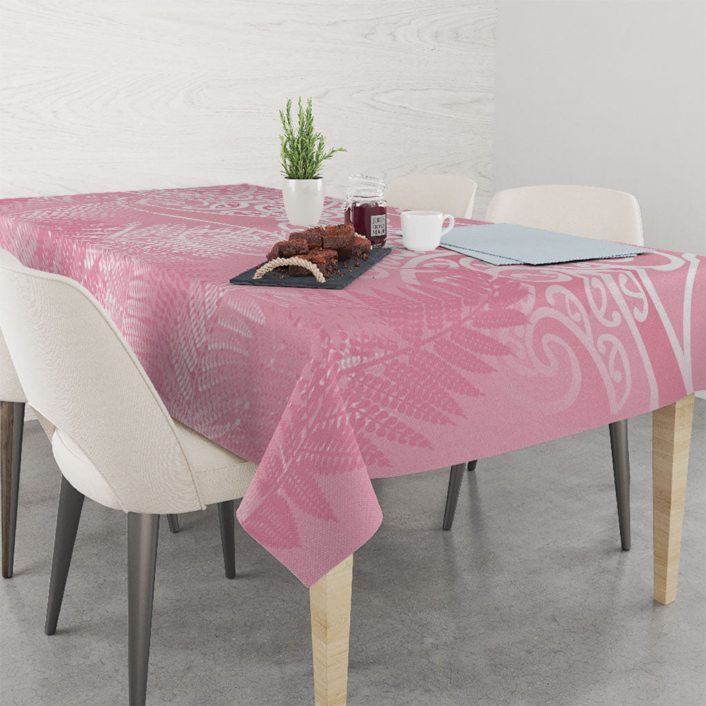 Aotearoa Maori Koru Curves Tablecloth Silver Ferns - Rose Pink LT7 - Polynesian Pride
