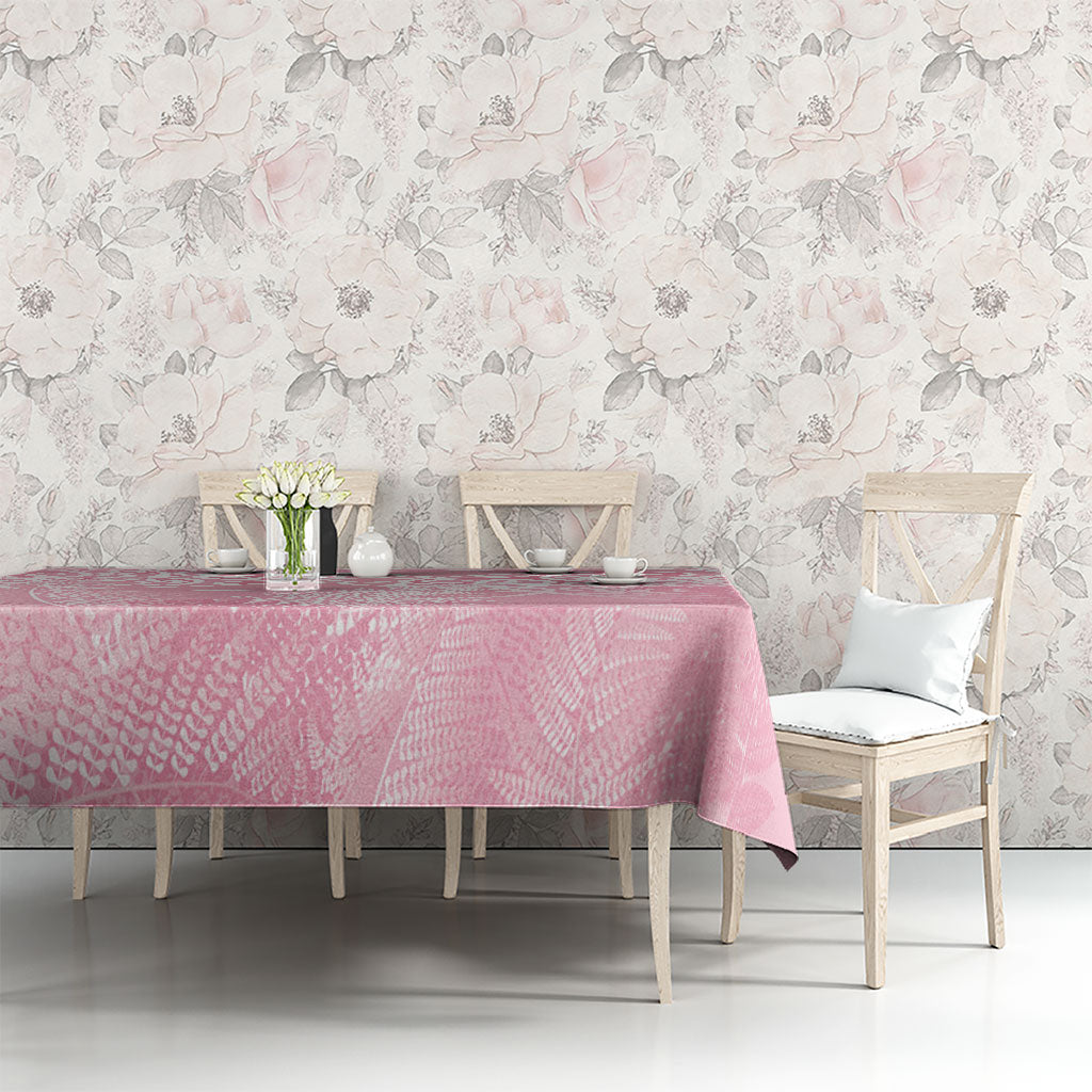 Aotearoa Maori Koru Curves Tablecloth Silver Ferns - Rose Pink LT7 - Polynesian Pride