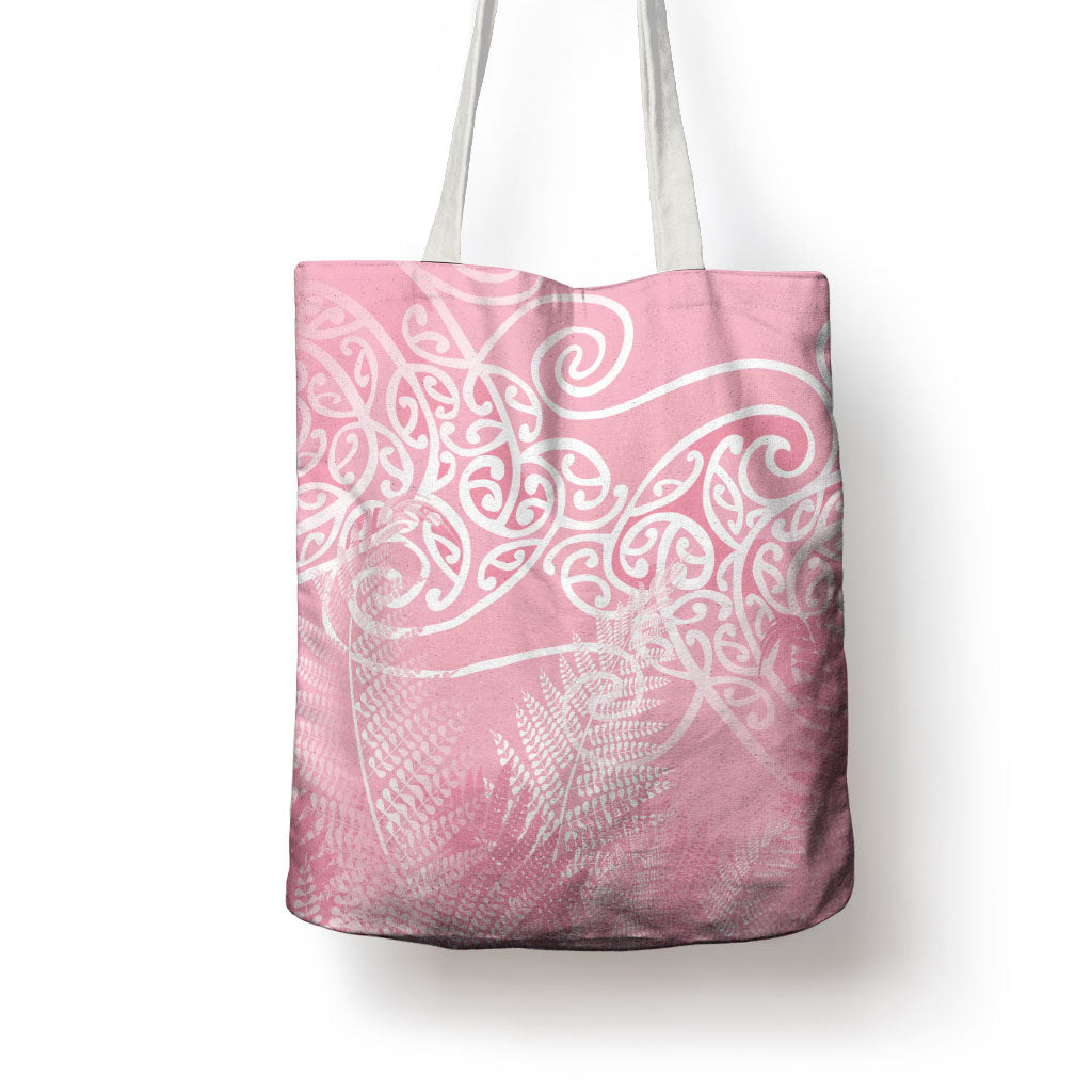 Aotearoa Maori Koru Curves Tote Bag Silver Ferns - Rose Pink LT7 - Polynesian Pride