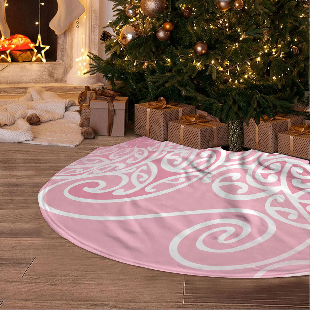 Aotearoa Maori Koru Curves Tree Skirt Silver Ferns - Rose Pink