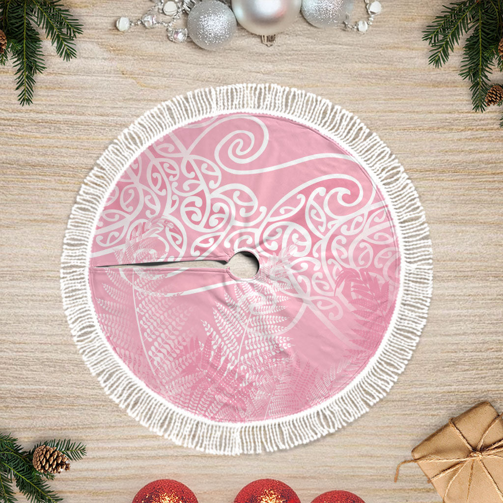 Aotearoa Maori Koru Curves Tree Skirt Silver Ferns - Rose Pink