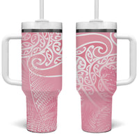 Aotearoa Maori Koru Curves Tumbler With Handle Silver Ferns - Rose Pink LT7 One Size: 40 oz Pink - Polynesian Pride