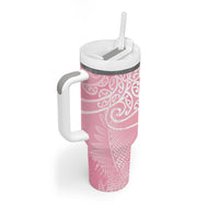 Aotearoa Maori Koru Curves Tumbler With Handle Silver Ferns - Rose Pink LT7 - Polynesian Pride