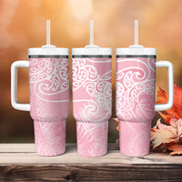 Aotearoa Maori Koru Curves Tumbler With Handle Silver Ferns - Rose Pink LT7 - Polynesian Pride